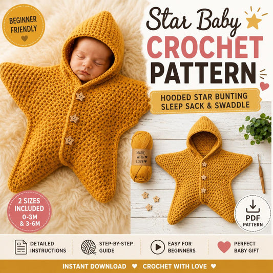 ⭐ Crochet Baby Star Cocoon — PDF Pattern + 33-Minute Video Tutorial